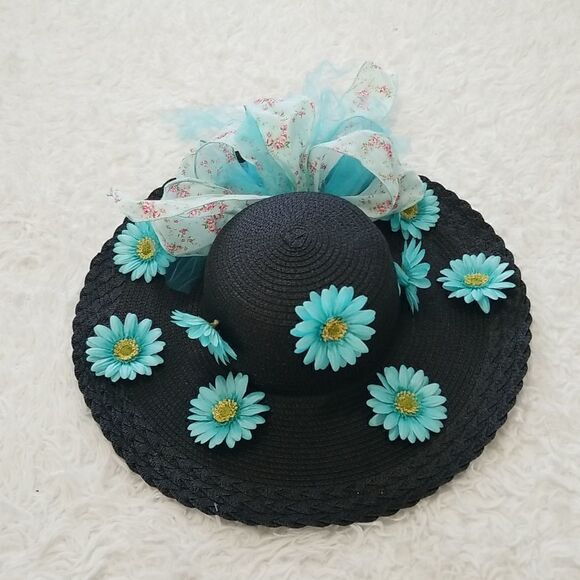 Vintage Straw Floral Derby  Hat Sz OS - Picture 5 of 9